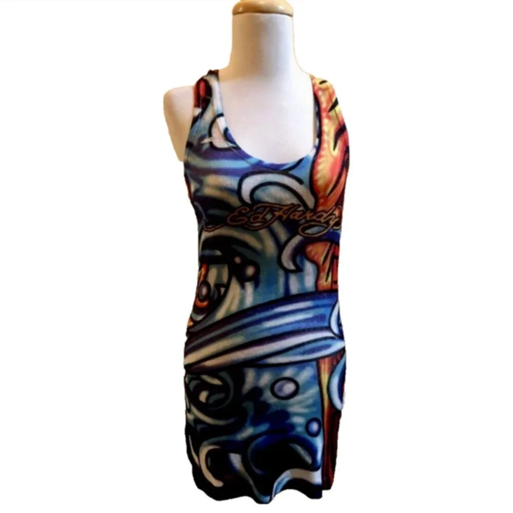 NWOT Ed Hardy Y2K Koi Fish Racerback Dress Size M RARE
